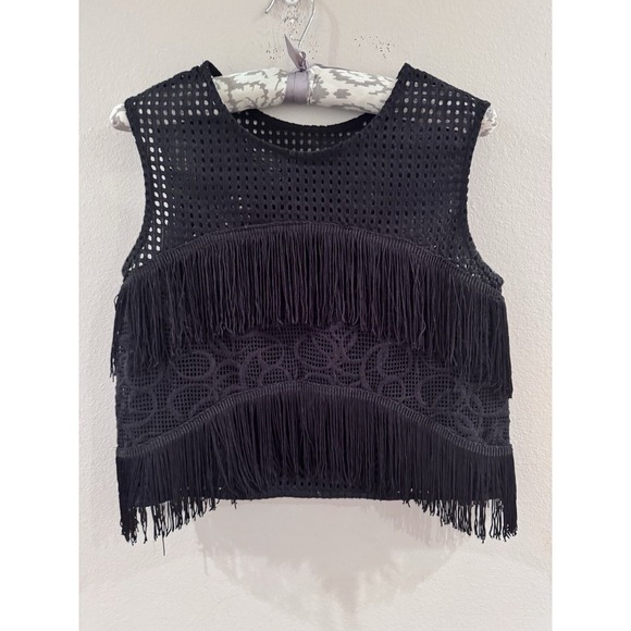 Alexis Black Fringe Hem Crop Top Western Size Small Festival Going Out $389 - Picture 2 of 6